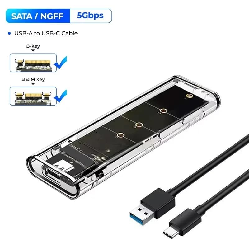 M.2 NVME PCIe NGFF SATA Dual Protocol SSD Case For Laptop Hard Disk Accessories SATA SSD USB-C Transparent External Solid State