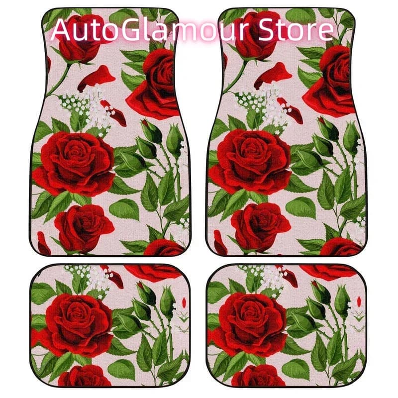 Tappetini per auto Red Rose Accessori per auto personalizzati con fiori Confezione da 4 pezzi