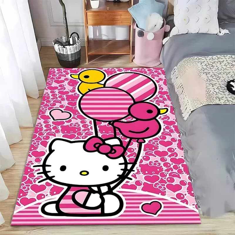 Sanrio Hello Kitty Pink Area Rug Cute Cartoon Anime Soft Floor Mat Non-Slip Bedside Carpet Bedroom Living Room Decor Rug