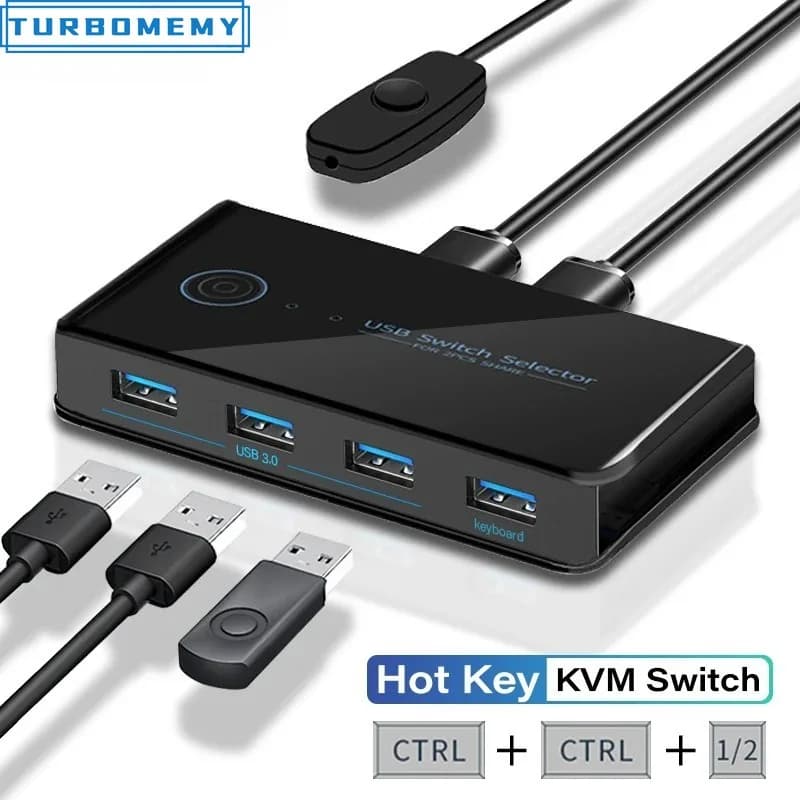 Hot Key KVM Switch USB 3.0 Shared Switcher Keyboard Shortcut Switching 2 Inputs 4 Outputs Printer Controller USB3.0 Hub Adapter