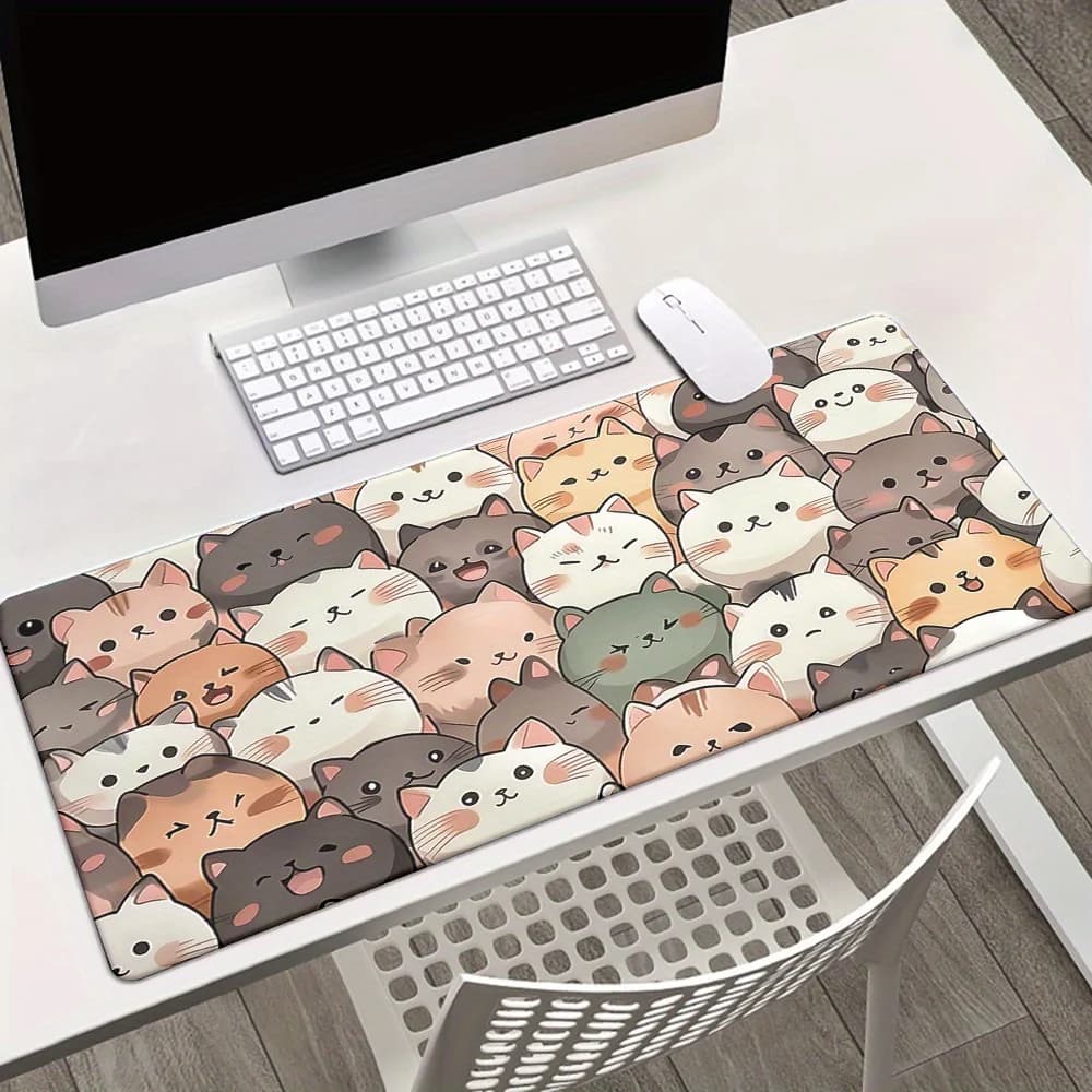 Cute Cats Mouse Pad Large Kawaii Kitten Desk Mat Rubber Anti-Slip Gaming Mousepad for Office Computer
