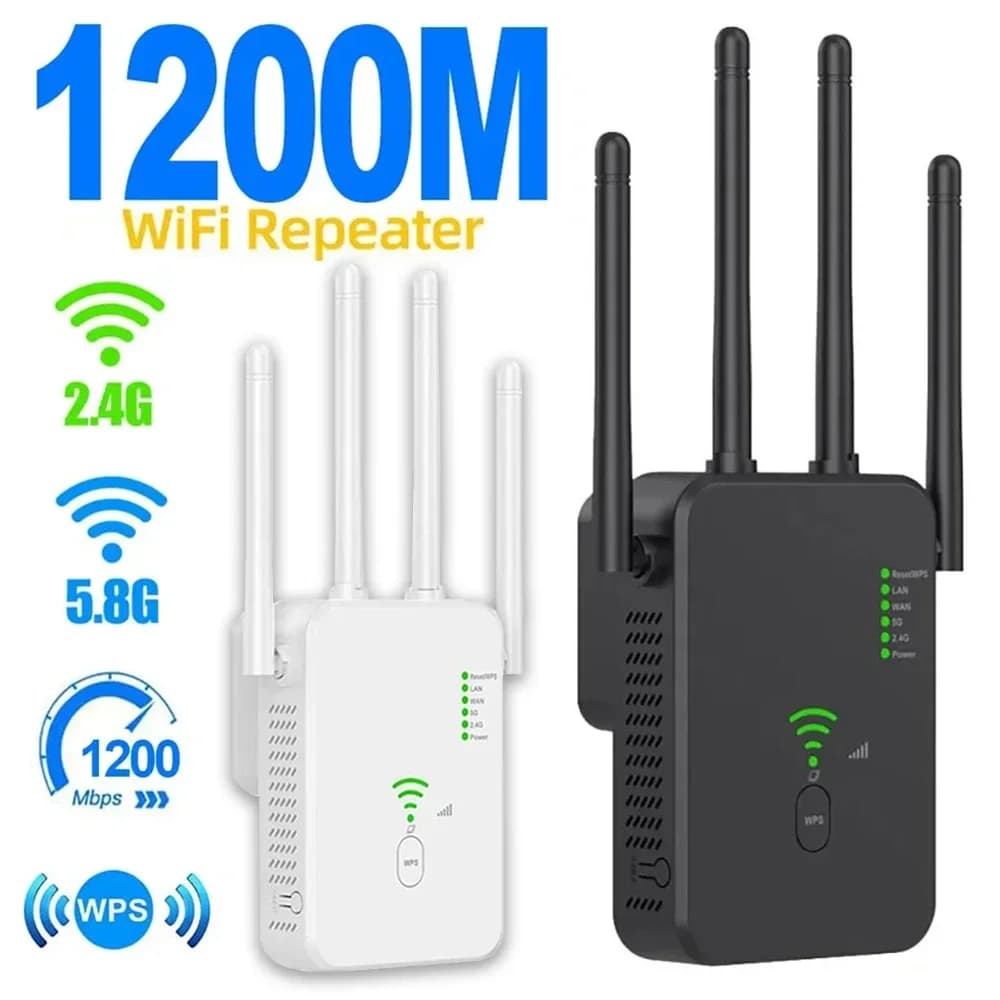 Router WiFi 1200Mbps 2.4G 5G, Ripetitore Wireless, Amplificatore di Segnale Dual-Band, Estensore WiFi Gigabit per Casa, Ufficio e Esterni