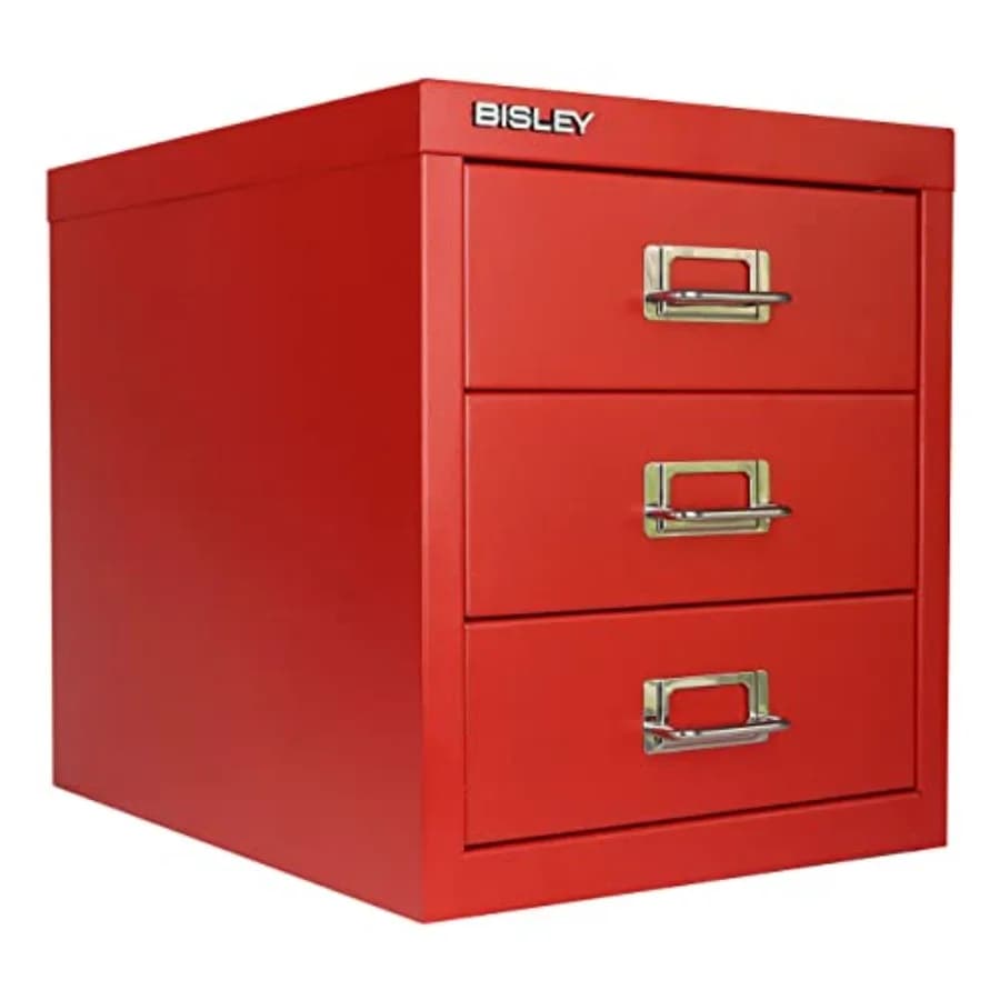 Armadietto a 3 cassetti in acciaio multicolor rosso cardinale con maniglie cromate e portaetichette, in acciaio verniciato a polvere, rimovibile