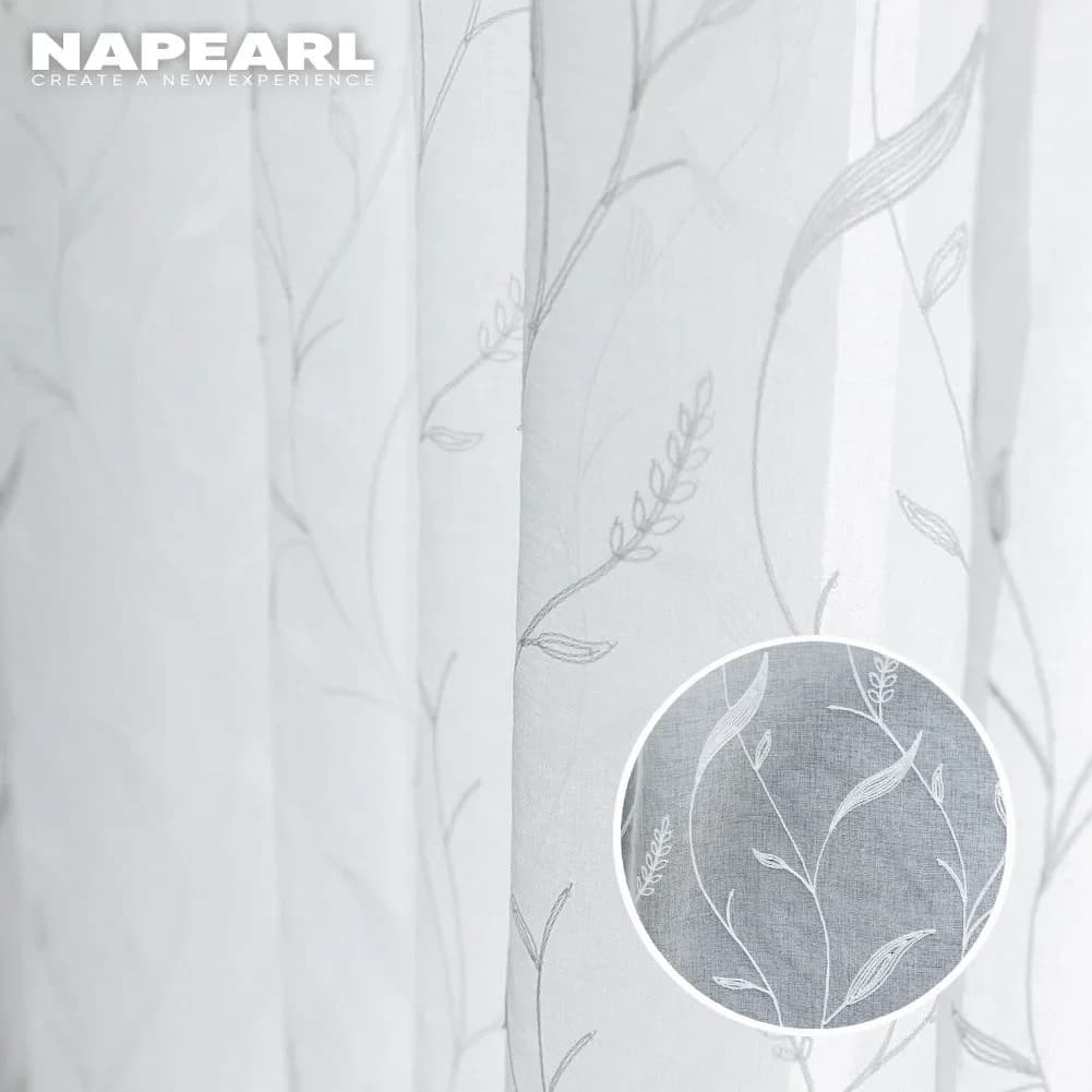 NAPEARL Tents translucent from floor to ceiling in tulle with floral texture for living room, bedroom, balcony, windows, personalized treatments