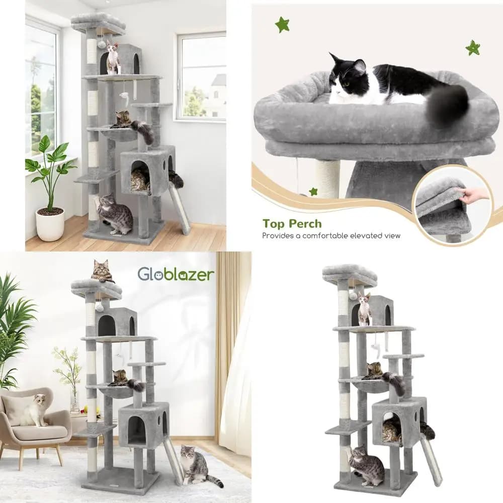 70 Robusta torre per gatti da interno con tiragraffi, amaca e condominio per gatti di grandi dimensioni, grigio chiaro