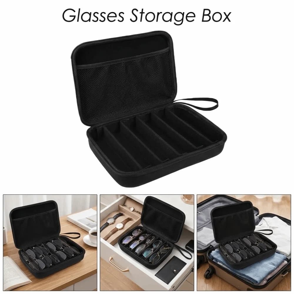6/7 Compartment Glasses Storage Box Waterproof Adjustable Slot Portable Eyeglass Pouch Multifunctional Save Space