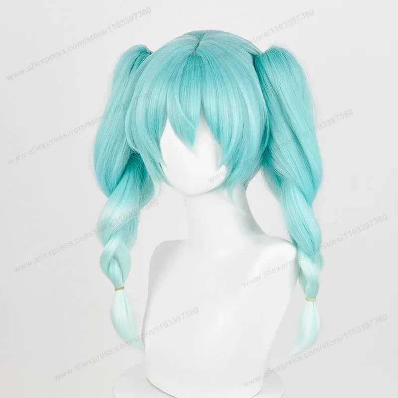 Parrucca cosplay Miku Bunny, preplaicata, doppia coda di cavallo, capelli sfumati ciano, resistente al calore, parrucca; 3'f, 6;t.8'
