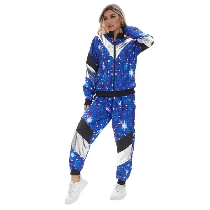 Costume da Donna e Uomo Anni '80 e '90, Accessori per Feste, Giacca e Pantaloni Disco, Outfit da Donna e Uomo, Tuta per Carnevale
