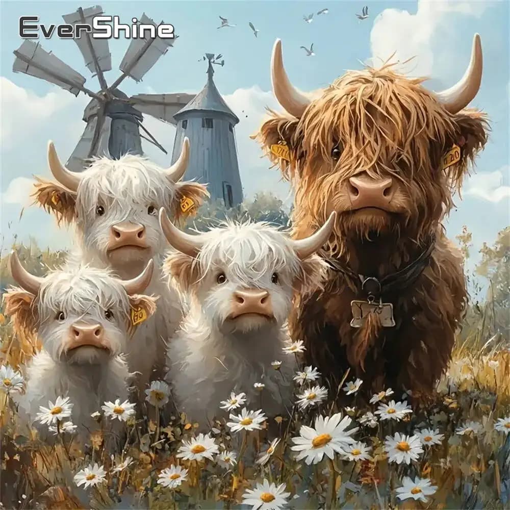 Evershine 5D DIY Diamond Embroidery Cattle Animal Painting Acrylic Craft Supplies Diamond Mosaic Cartoon Handmade Gift