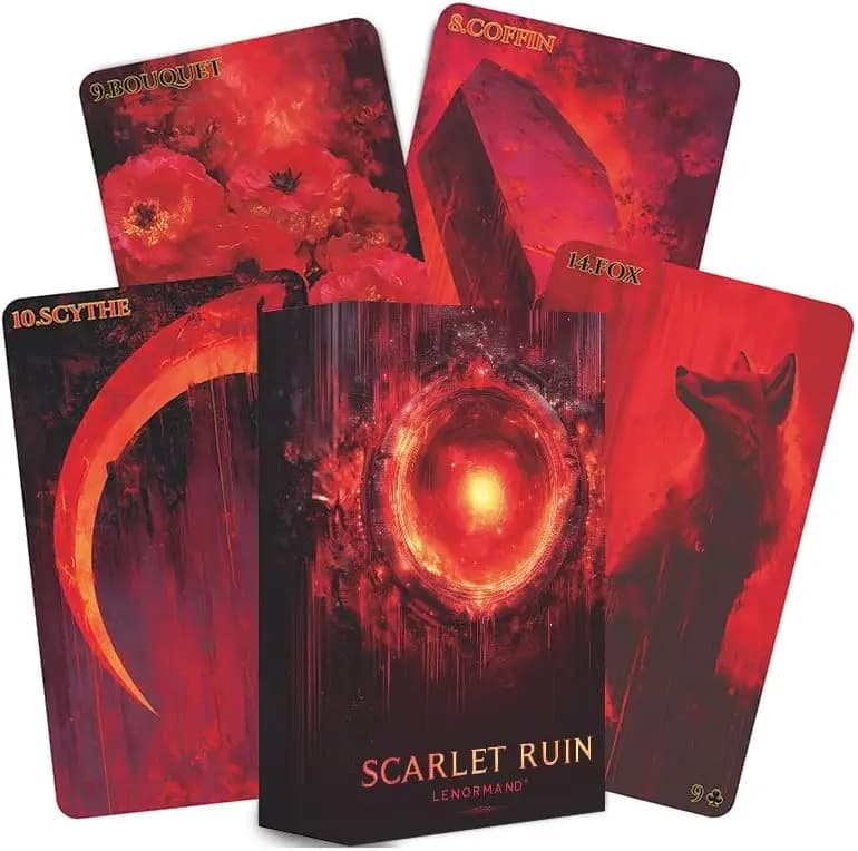 Mazzo di carte Scarlet Lenormand, 36 carte oracolo per la predizione del futuro con illustrazioni rosse vivaci, un'alternativa ai tarocchi per amore, carriera, Da