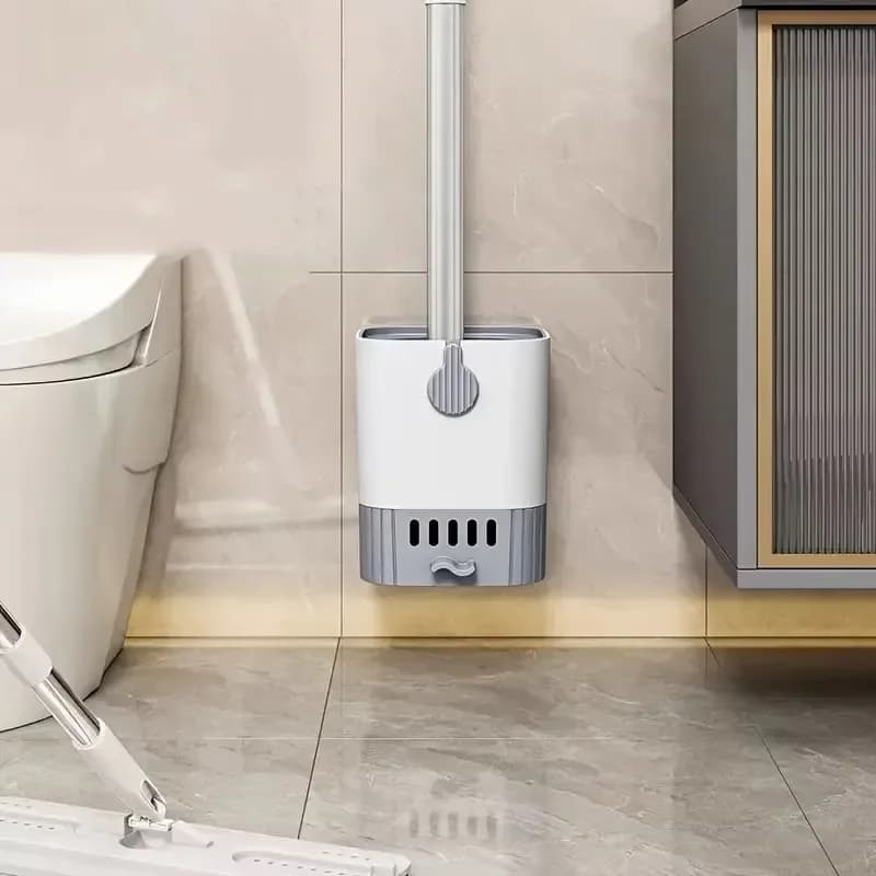 Spazzola per WC Flessibile con Supporto per Scarico, Set Spazzola per Pulizia WC Montabile a Parete, Strumento per Bagno Senza Foratura