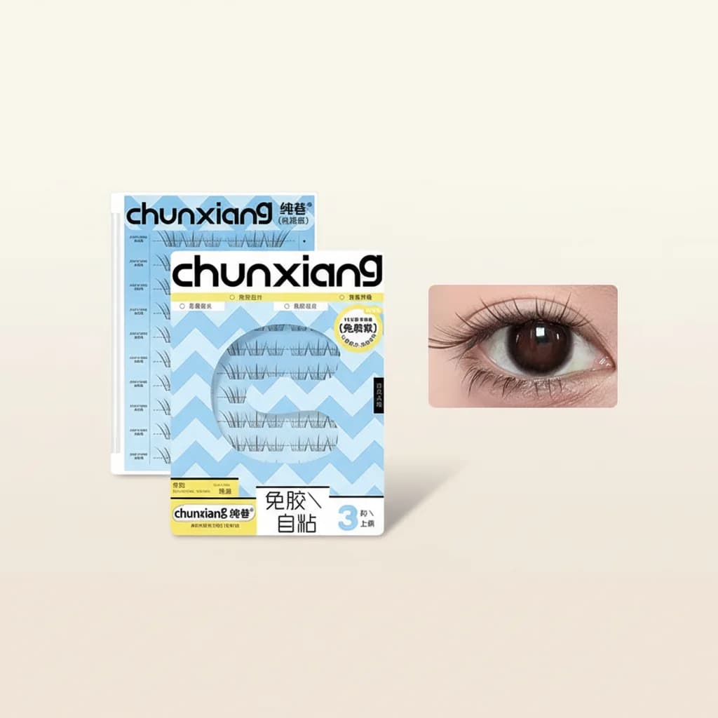 Natural Brown Faux Eyelashes with Transparent Stem for Daily Makeup, Pressure Eyelashes