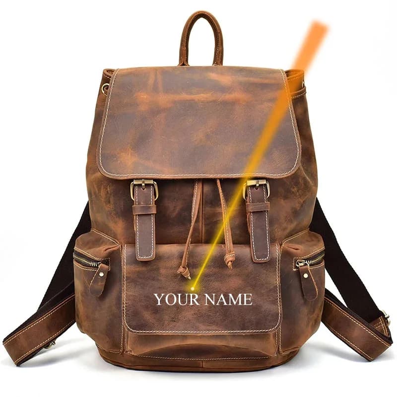 Zaino da uomo Vintage in pelle di cavallo pazzo zaino Unisex in pelle di mucca 14 "zaino per Laptop borsa da scuola in vera pelle spessa borsa Casual