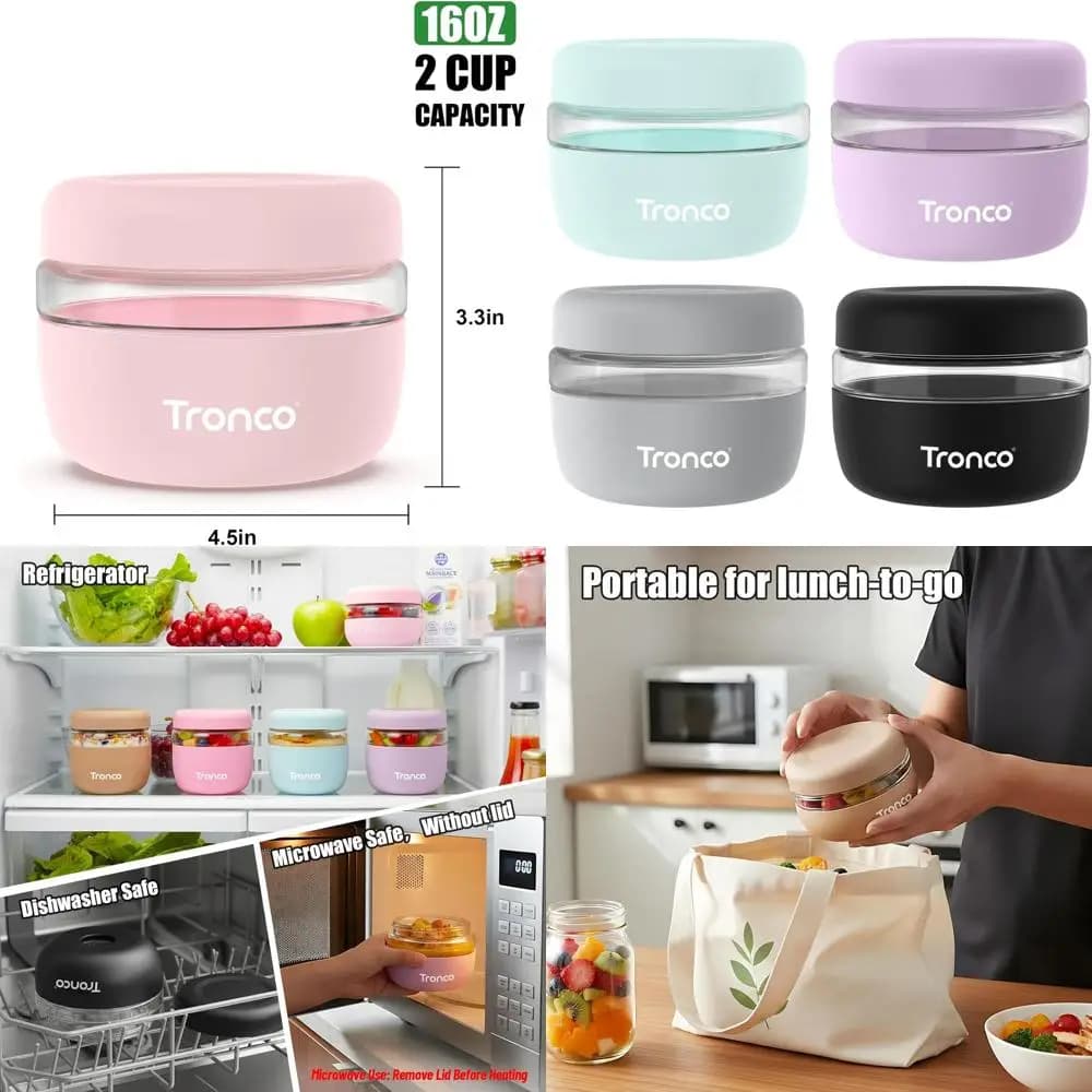 Contenitori ermetici per la preparazione dei pasti in vetro, resistenti alle perdite, adatti ai microonde e ai lavastoviglie, senza BPA, set da 4 pezzi