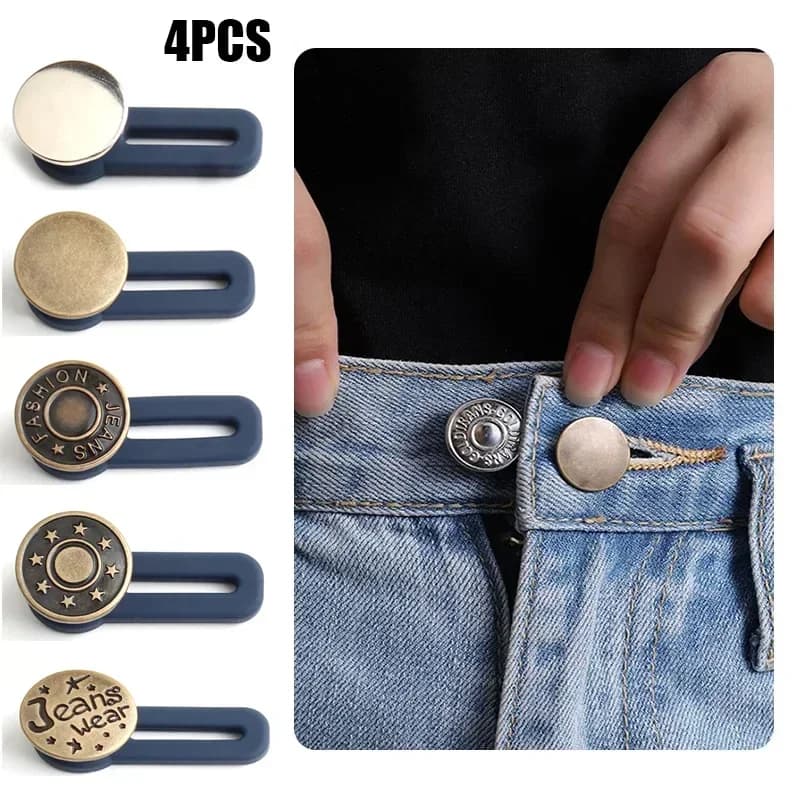 Estensore per bottoni in metallo da 4 pezzi, perfetto per qualsiasi pantaloni jeans, cucito gratuito, pantaloni retrattili, bottoni in vita, fibbie estese, kit di fissaggio