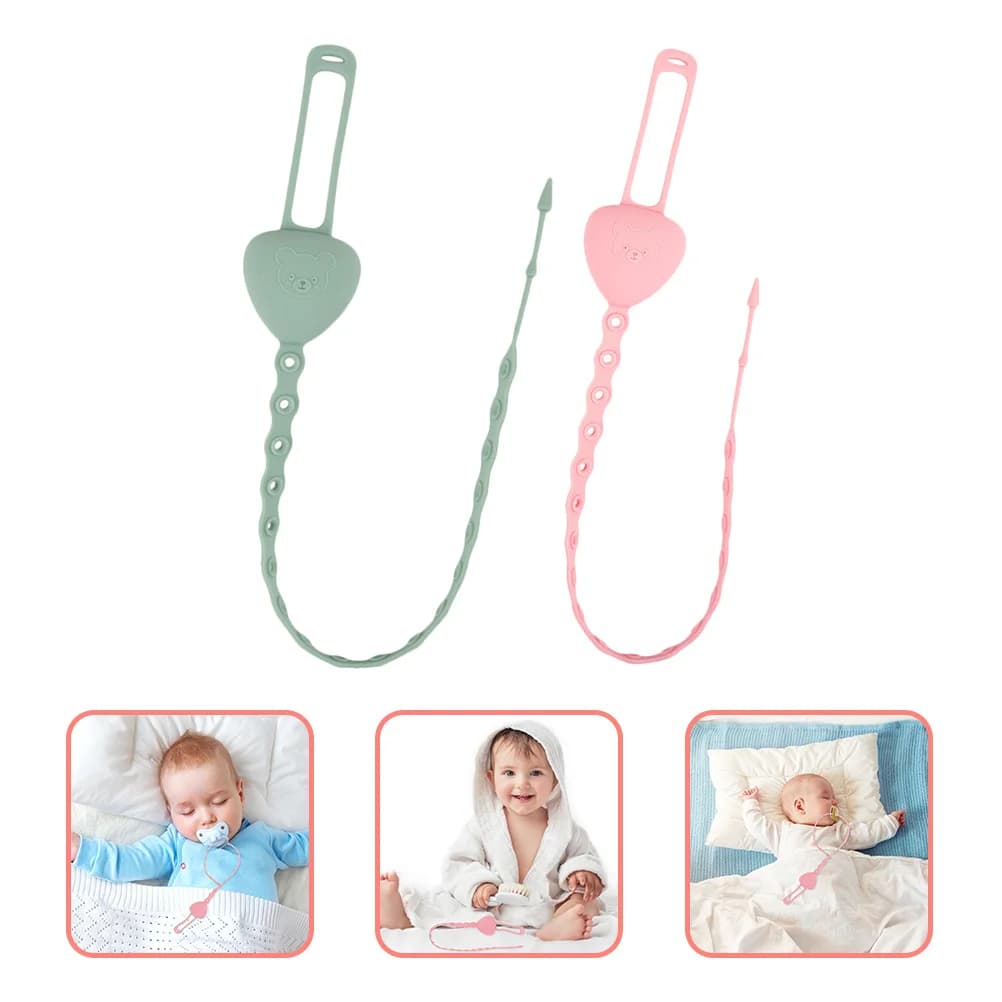 2 Pezzi Portaciuccio in Silicone Regolabile con Clip per Dentizione, Cinghia di Sicurezza per Passeggino, Fori Multipli, Portatile, a Forma di Orsetto