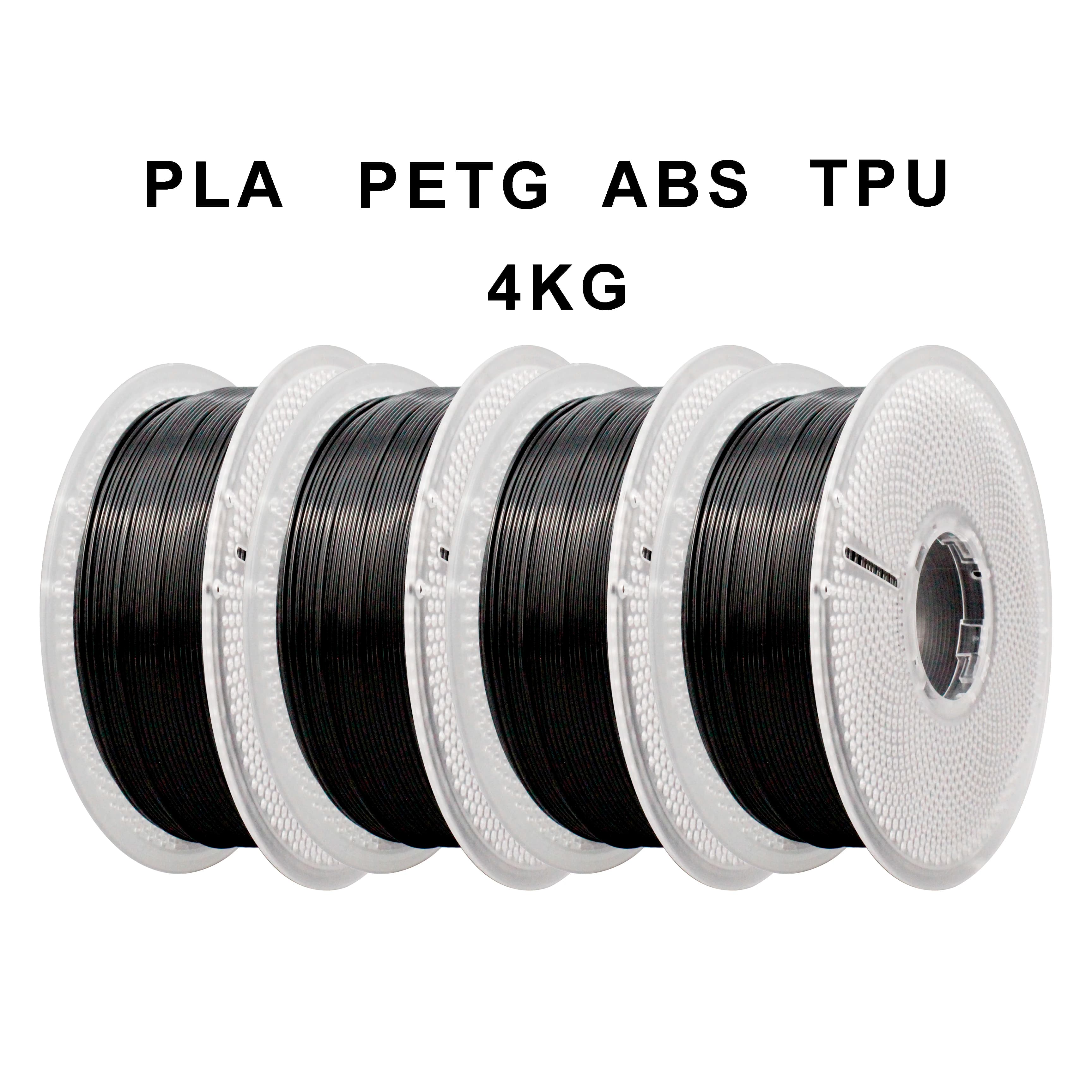 3D printing wire 4 kg 1 PLA roll + 1 ABS roll + 1 PETG roll + 1 TPU roll, 4 black rolls 1 kg
