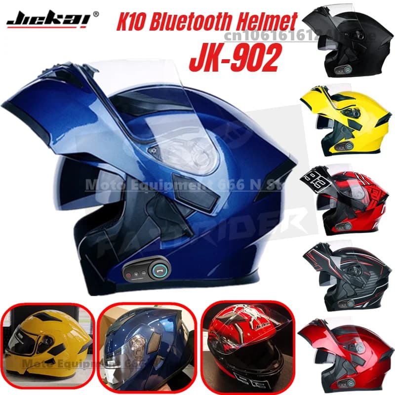 Casco Bluetooth K10 Visiera ribaltabile Doppia lente Casco Moto Casco moto cool Casco integrale Caschi moto neri modulari