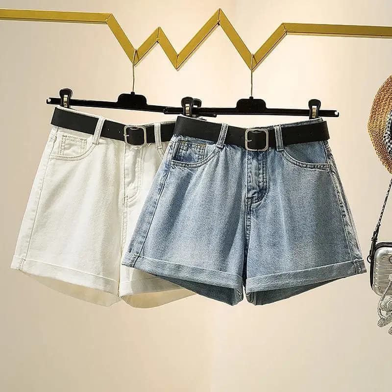 Summer Loose Fit Student Denim Shorts Women's High Waist Wide Leg Pants High Waist Short Shorts Trendy Cuffed Hem Jeans