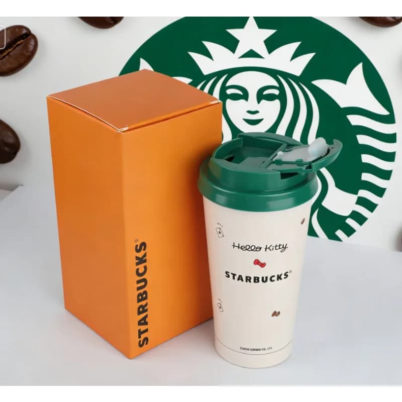 Nuova Tazza Starbucks in Collaborazione con Hello Kitty, Bicchiere in Acciaio Inox con Cannuccia, Simpatica Tazza per Acqua con Gattino, 473ml