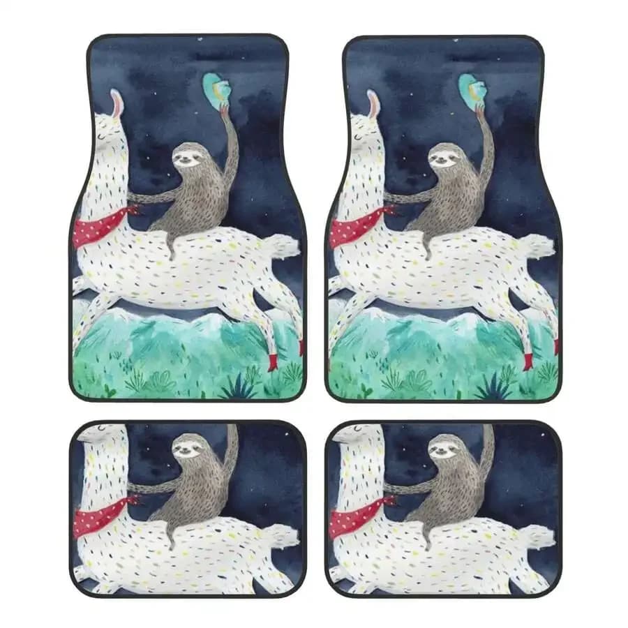 Sloth Riding Llama 4-Piece Car Floor Mats For Most Vehicles – Rubber Backing,Durable & Stylish Auto Interior Accessories