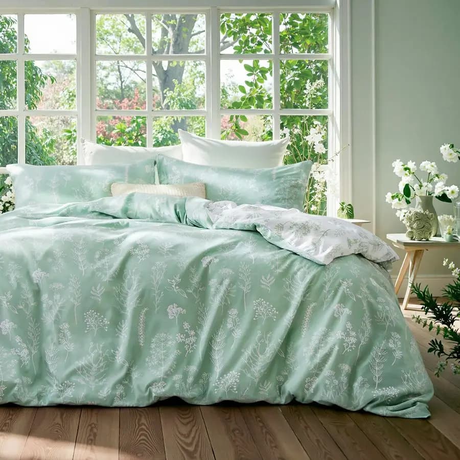 Copripiumino King Size Set copripiumino floreale reversibile con chiusura a cerniera, set biancheria da letto verde, 3 pezzi, 1 copripiumino 104x90 w