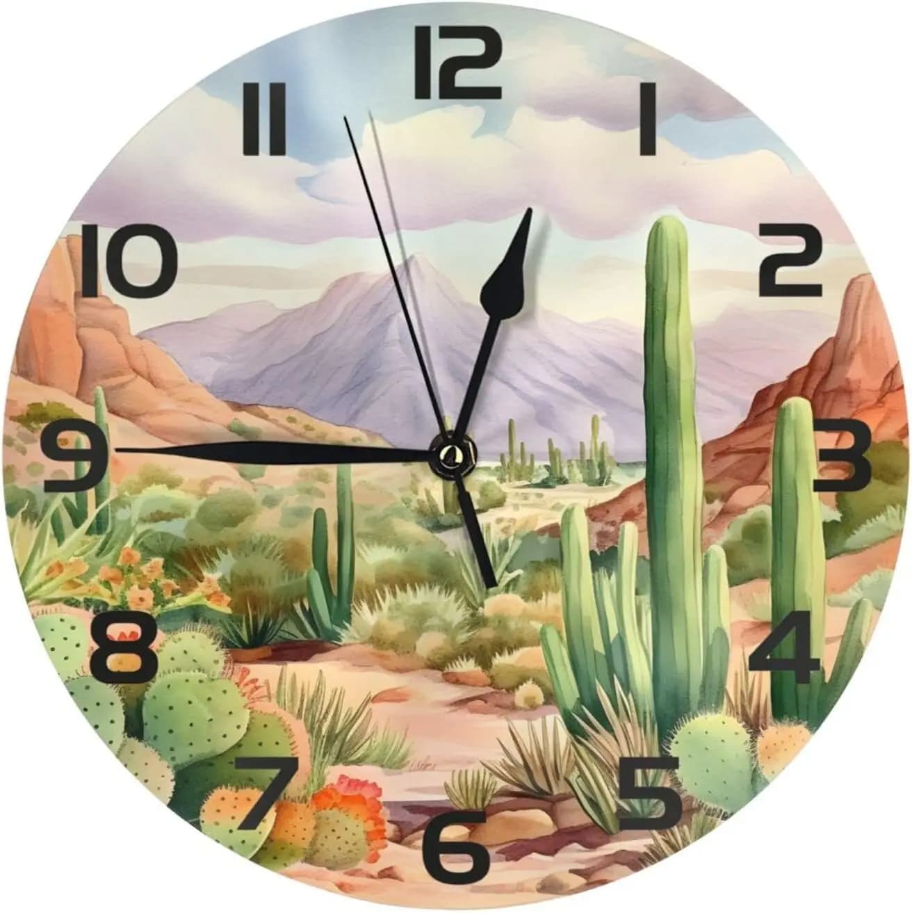 Orologio da parete Desert Cactus da 10 pollici, silenzioso, senza ticchettio, orologio decorativo a batteria per camera da letto, cucina, ufficio