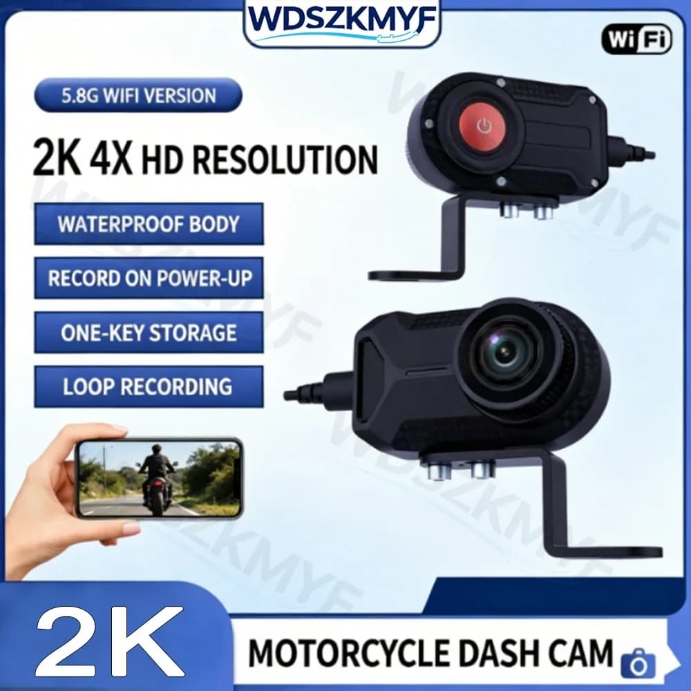 Nuova Videocamera DVR per Moto 2K HD, WiFi, Impermeabile IP66, Registrazione in Loop, Registratore Video HD, Dash Cam per Moto, Bici Elettrica e Mountain Bike