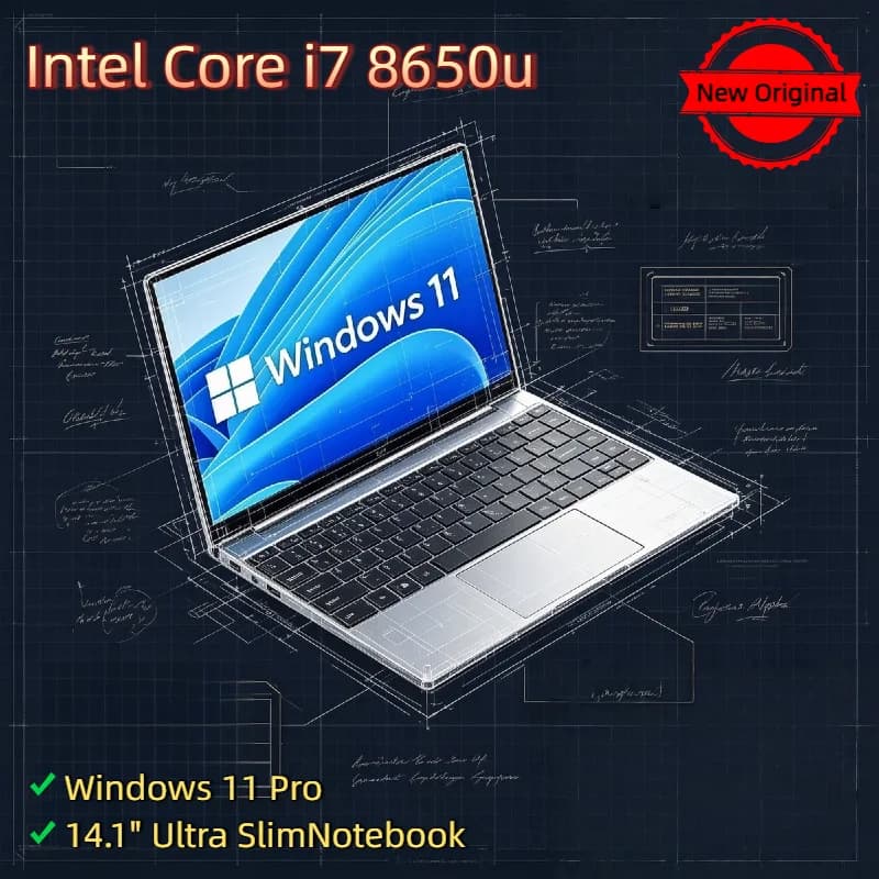 32GB RAM 14.1 Inch Ultra Slim Laptop Intel Core i7 8650U 2TB SSD Windows 11 Gaming Computer PC Gamer Office 1920x1080 HD