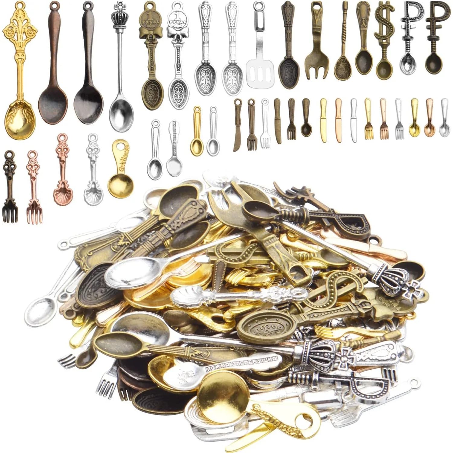 100g (80-120 pieces) fork knife spoon crockery mixed hanging kitchen theme pendants handmade supplies for necklace diy bracelet