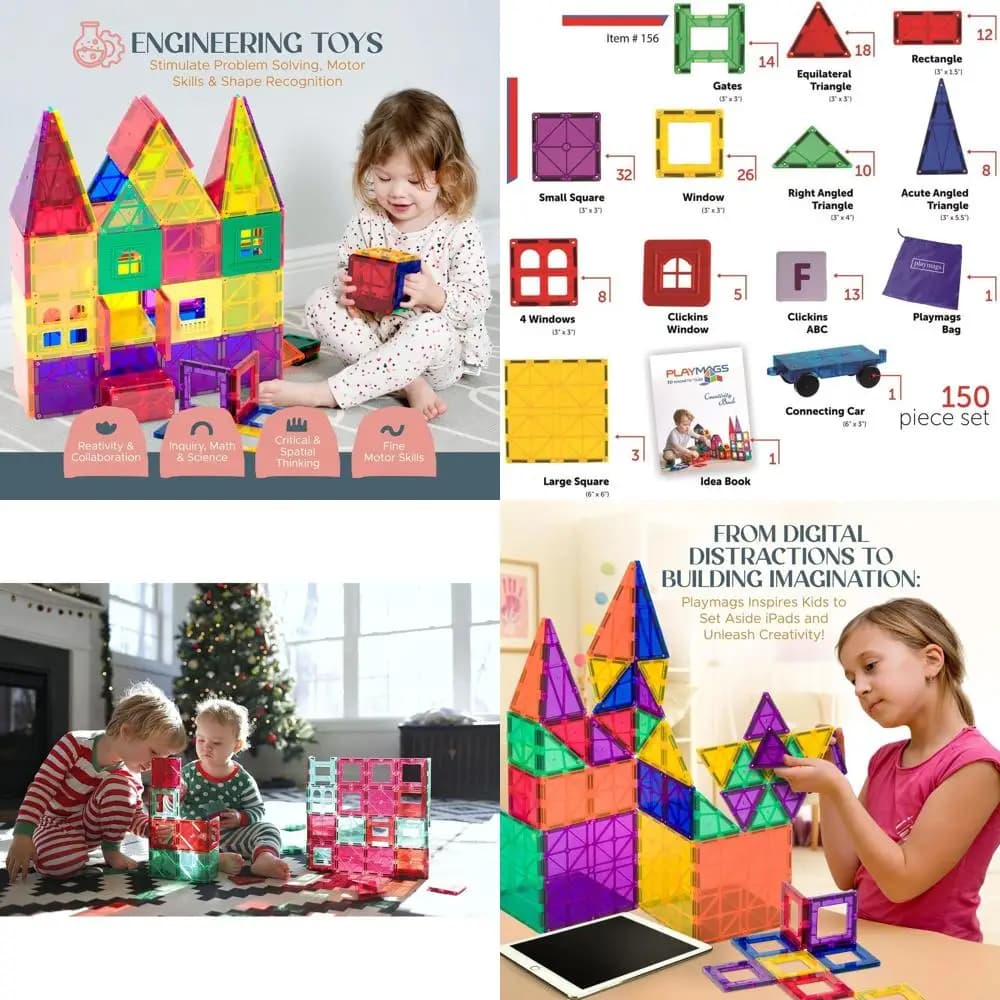 Set di piastrelle magnetiche: blocchi di costruzione 3D da 150 pezzi, giocattoli STEM per bambini, 1 auto inclusa
