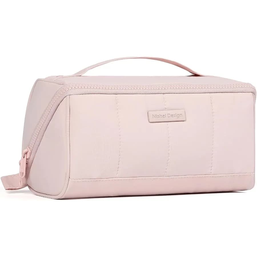 Borsa da Viaggio per Trucchi da Donna, Organizer Cosmetico Morbido e Leggero con Apertura Piatta e Divisori Multifunzionali per Pennelli