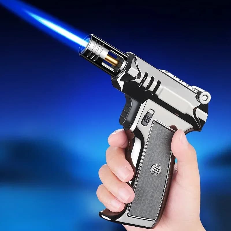 Pistola a spruzzo ad alto fuoco Antivento Jet Blue Flame Accendino a gas butano Interruttore di blocco di sicurezza Accendini per sigari da cucina per barbecue da campeggio all'aperto