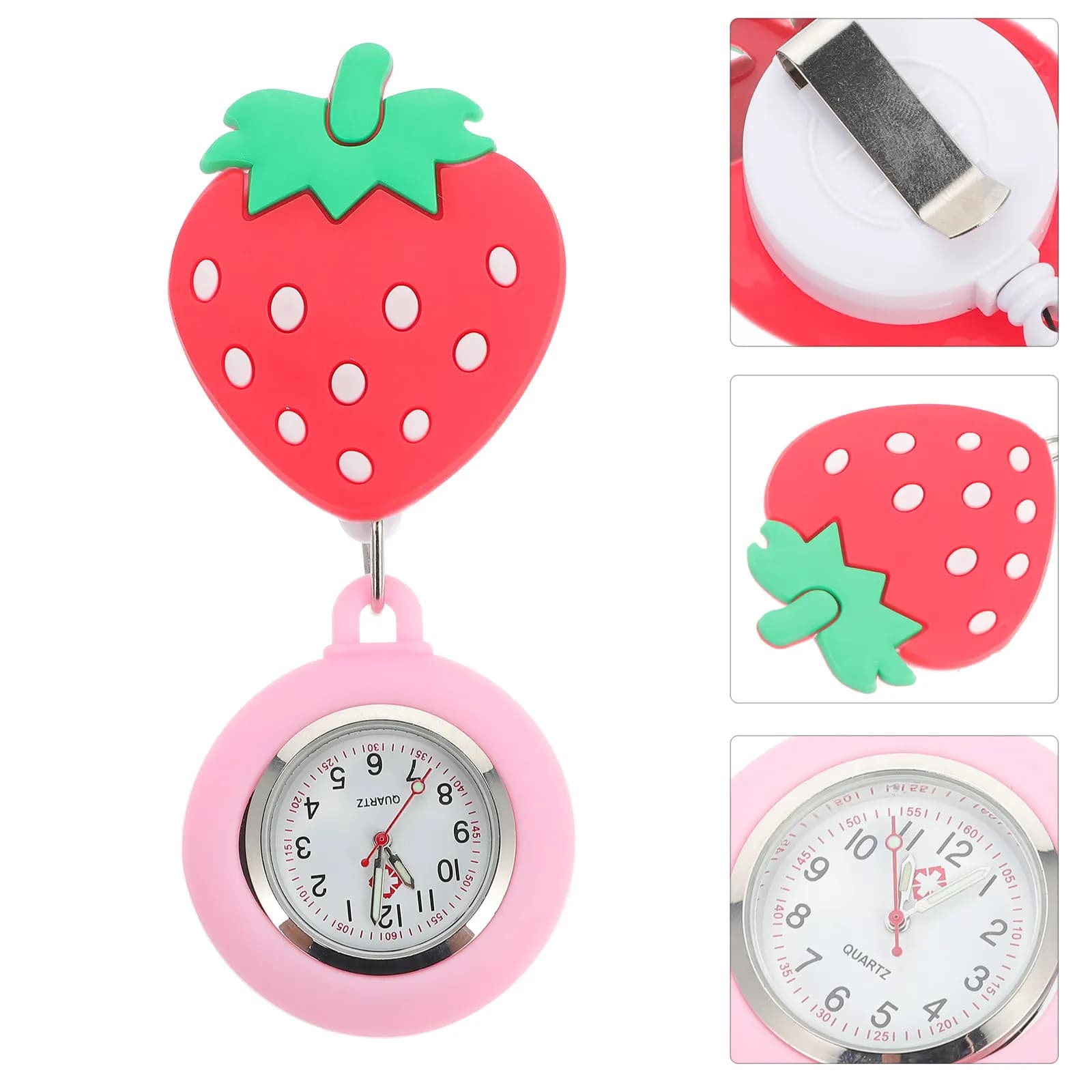 Strawberry Nurse Clock Badge Watch for Nurses Nursing Retractable Lapel Watches Women