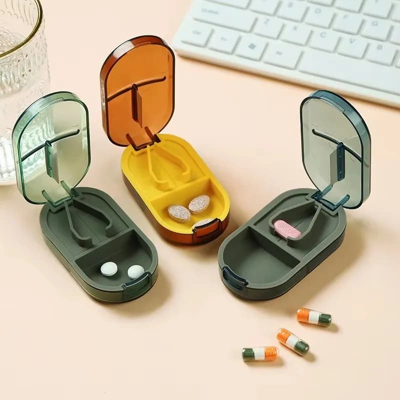 Portable Multiple Pill Cutter with Storage Box Pill Crusher Adjustable Pill Splitter Stainless Steel Cutting Blade
