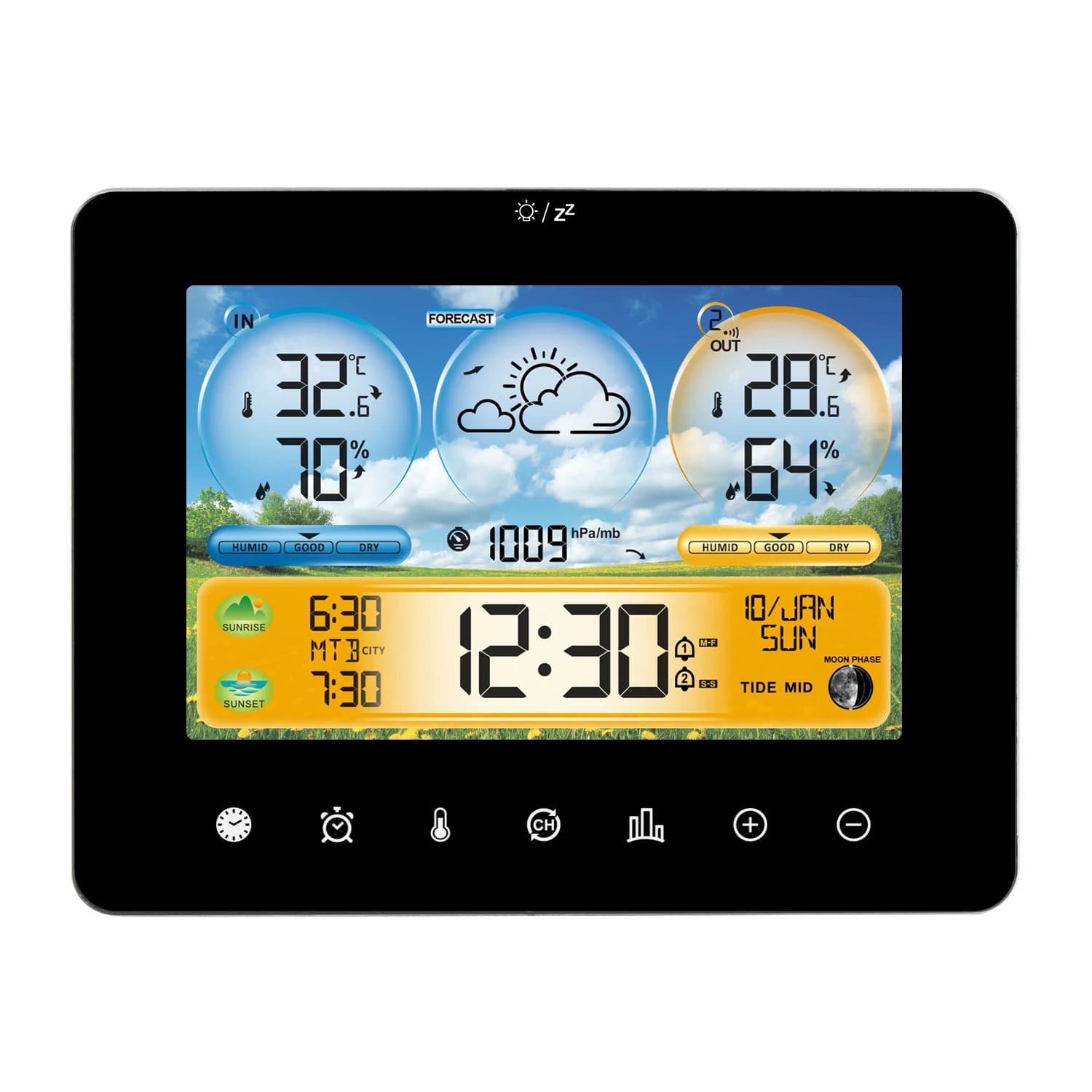 Termometro per stazione meteorologica con sensori remoti e schermo touch a colori Stazione previsioni per termometro meteorologico con Sunrise Sunset