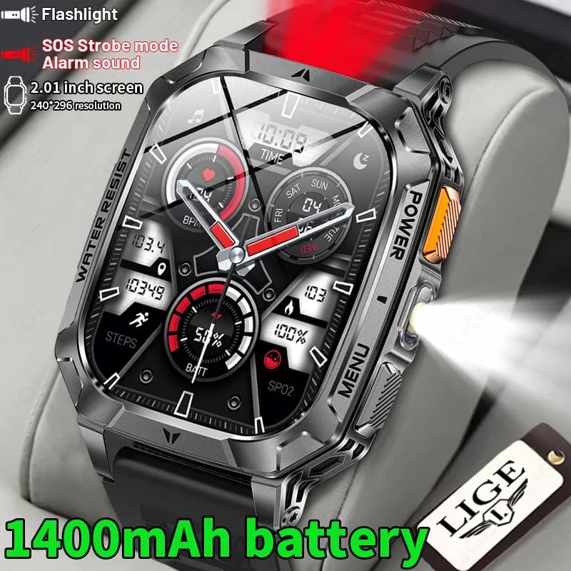 Nuovo Smartwatch da Uomo per Esterni 2026, Batteria Super Grande da 1400mAh, Schermo HD da 2.01'', Impermeabile IP68, Chiamate Bluetooth, Fitness
