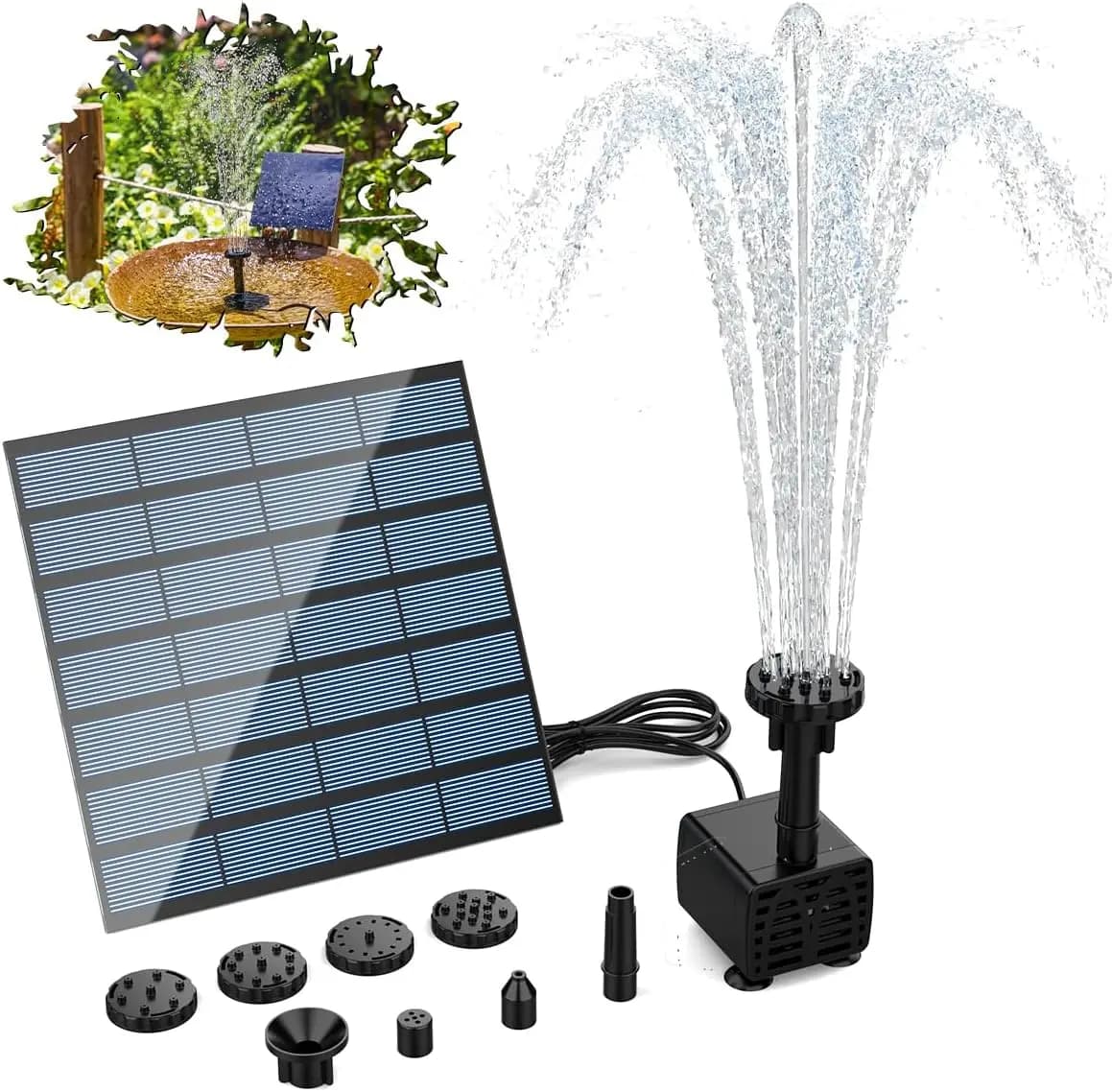 Fontana d'acqua Decorazione da giardino con palo Pannello a energia solare Pompa dell'acqua Sistema di irrigazione Kit di risparmio energetico per acquario