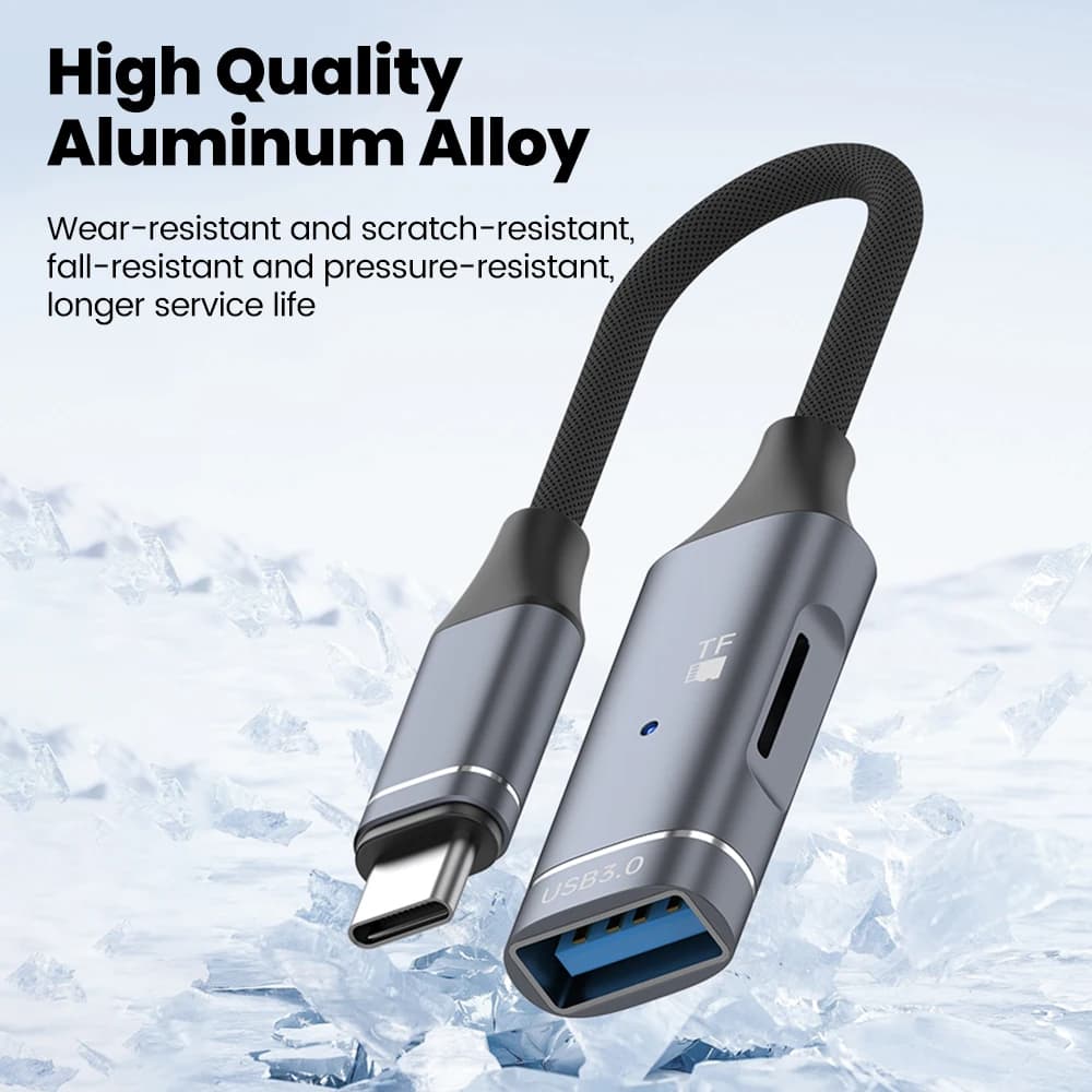 2IN 1 Type C to USB 3.0 OTG Adapter Cable to TF Card Reader For iPhone 15 16 17 Samsung High Speed USB C Male to USB Converter