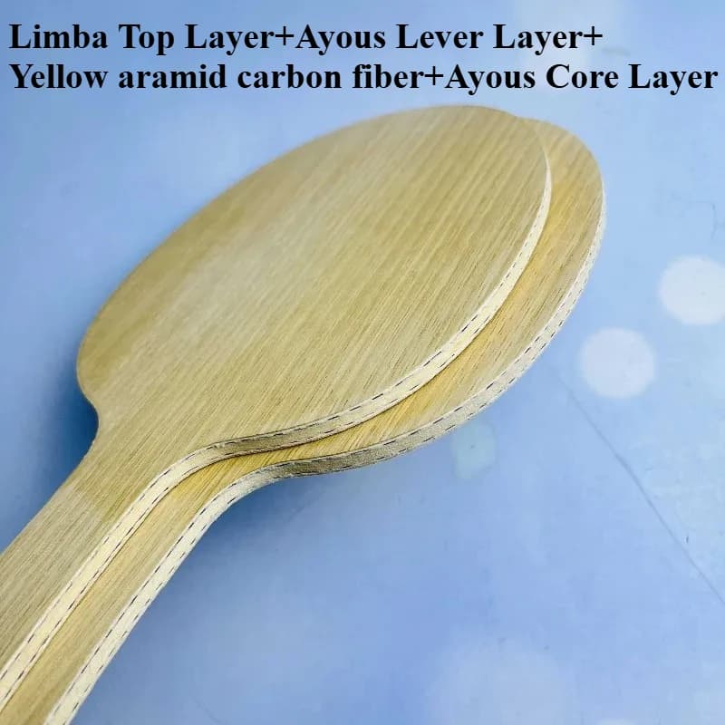 Ping Pong Blade in Fai-da-te FL 5 Wood + 2 Internal Carbon, Limba Surface, Ayous Soul, for Ping Pong Rack