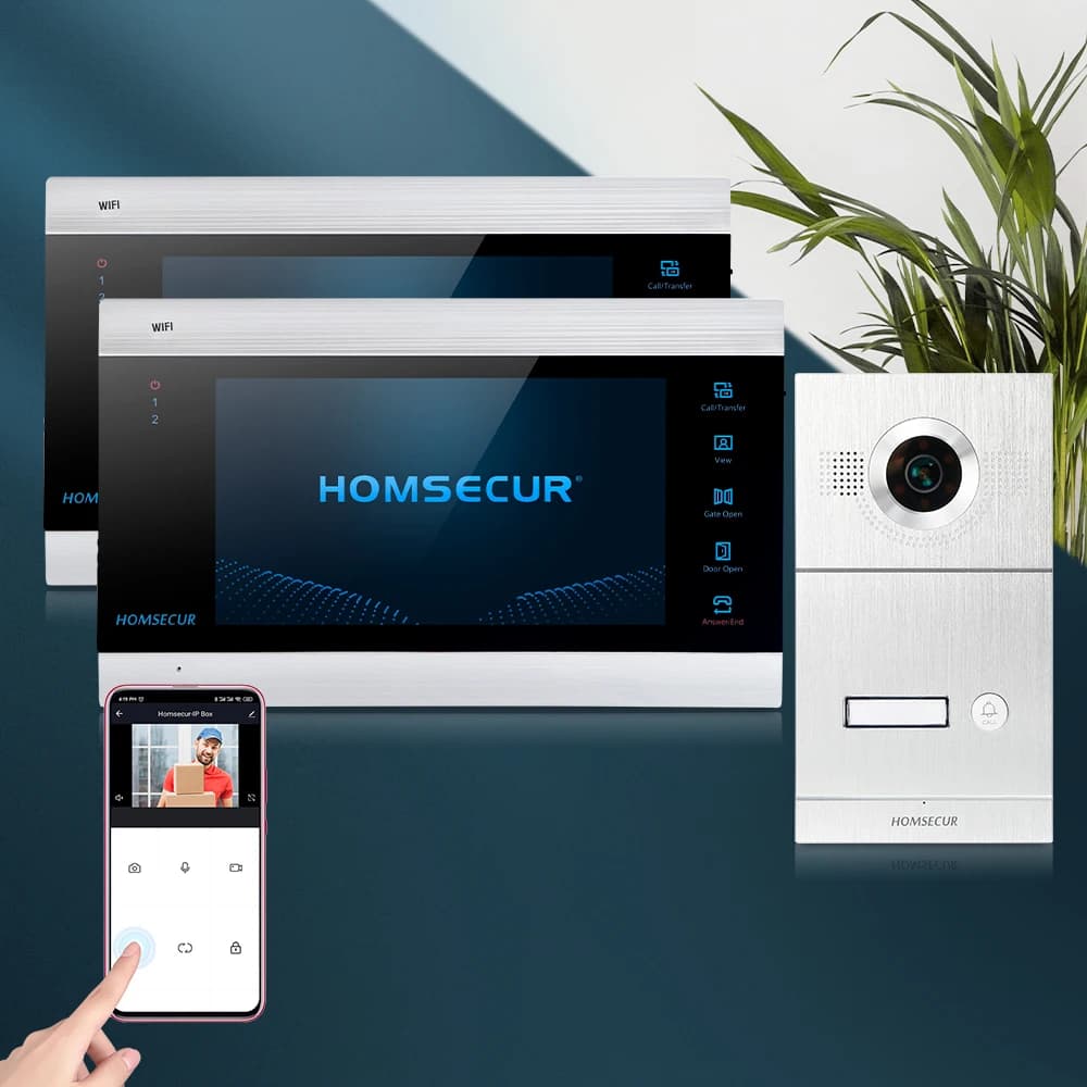 HOMSECUR Videocitofono WIFI con Una Telecamera e Due Monitor Interni da 7 Pollici, Registrazione/Snapshot