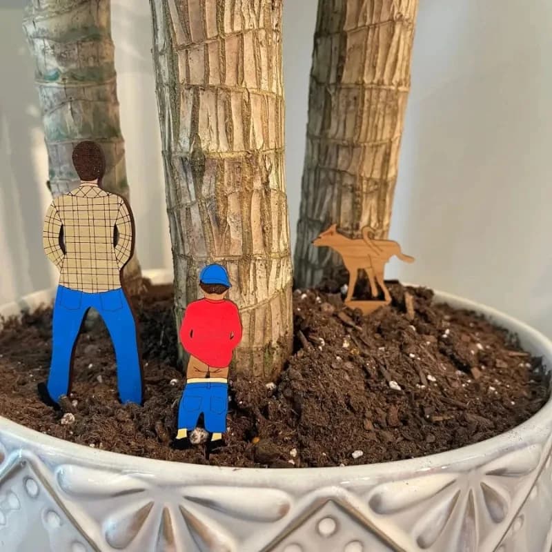 Divertente decorazione da giardino Mini carta in legno in vaso Padre Figlio Cane Cortile Casa Vaso di fiori Decorazione Etichetta per piante Cartello da giardino