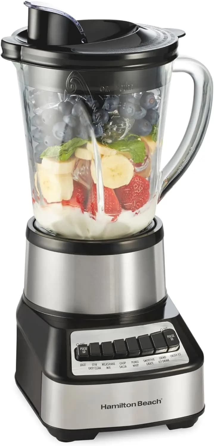 Frullatore in Vetro da 40 Oz con 14 Funzioni, Lame Ice Sabre e 700W per Frullati, Acciaio Inossidabile Nero