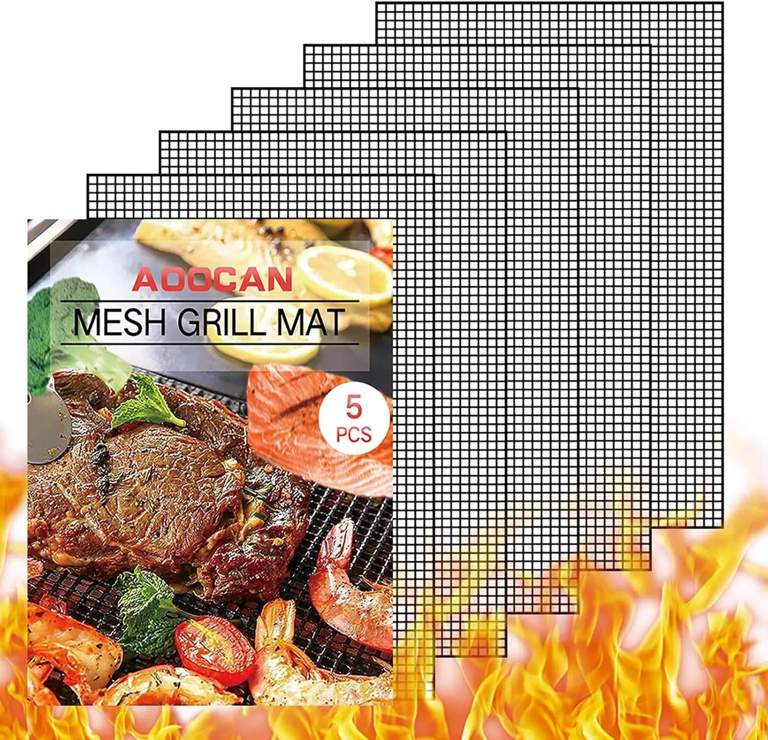 Grill mesh mat - Set of 5 Non Stick BBQ Grill mats, Heavy Duty, Reusable Grilling mats, Easy to Clean - Works on Gas, Charcoal,