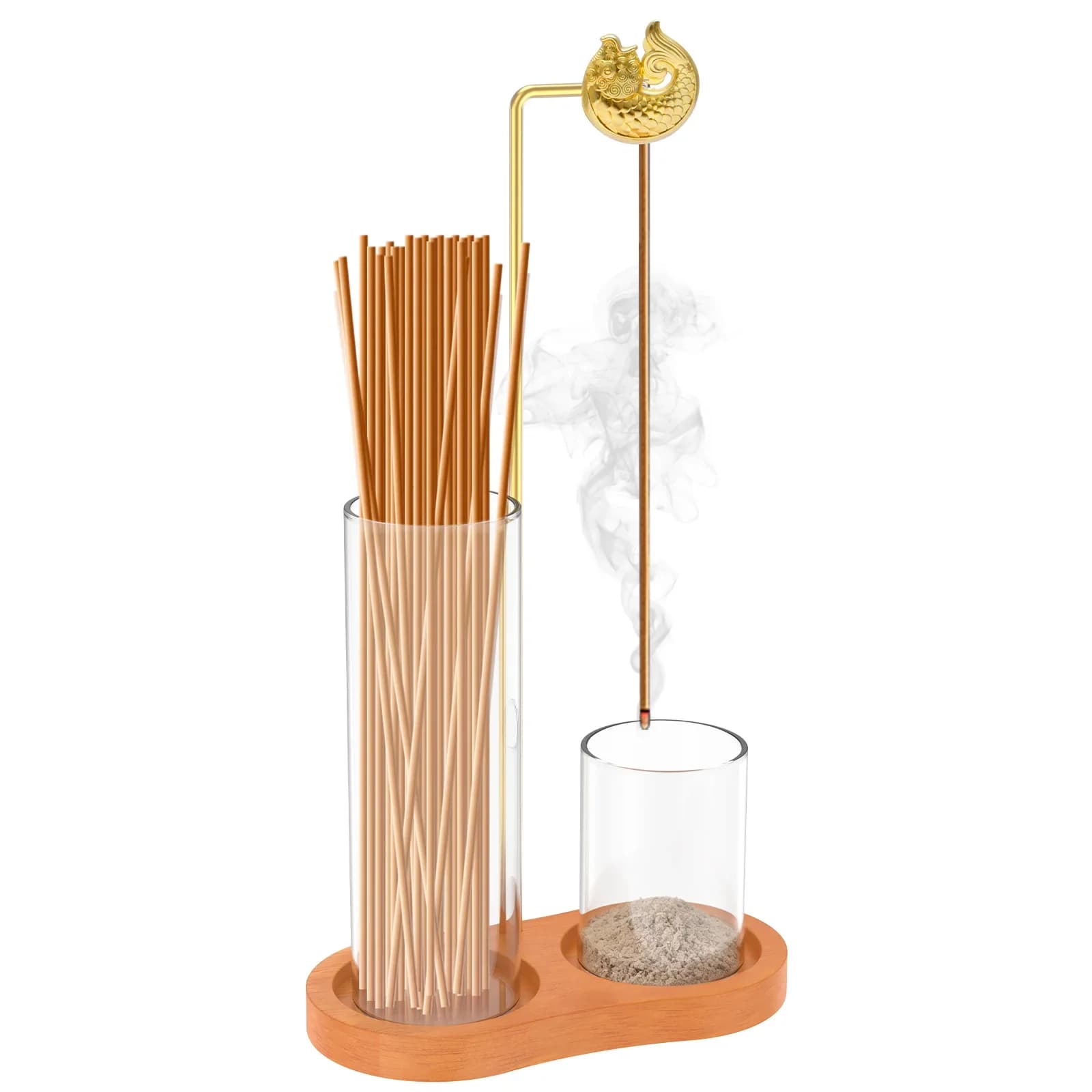 Porta Incenso 2 in 1 in Legno con Raccoglitore di Ceneri in Vetro per Meditazione, Yoga, Spa, Decorazione Casa