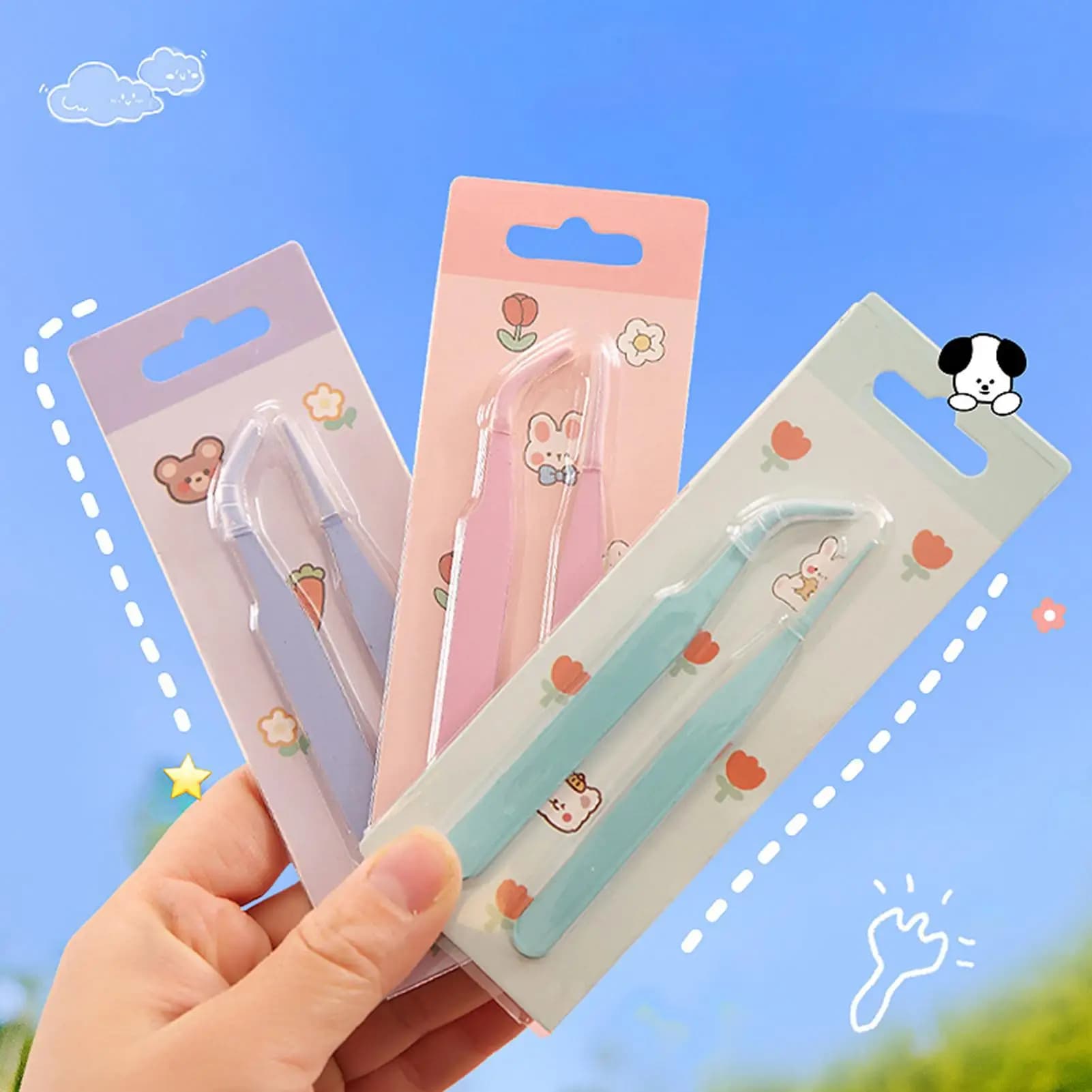 Scrapbook Tweezers 2Pcs/set Stainless Steel DIY Crafting Lashes Stickers Colorful Straight and Curved Tips Eyelash Tweezers
