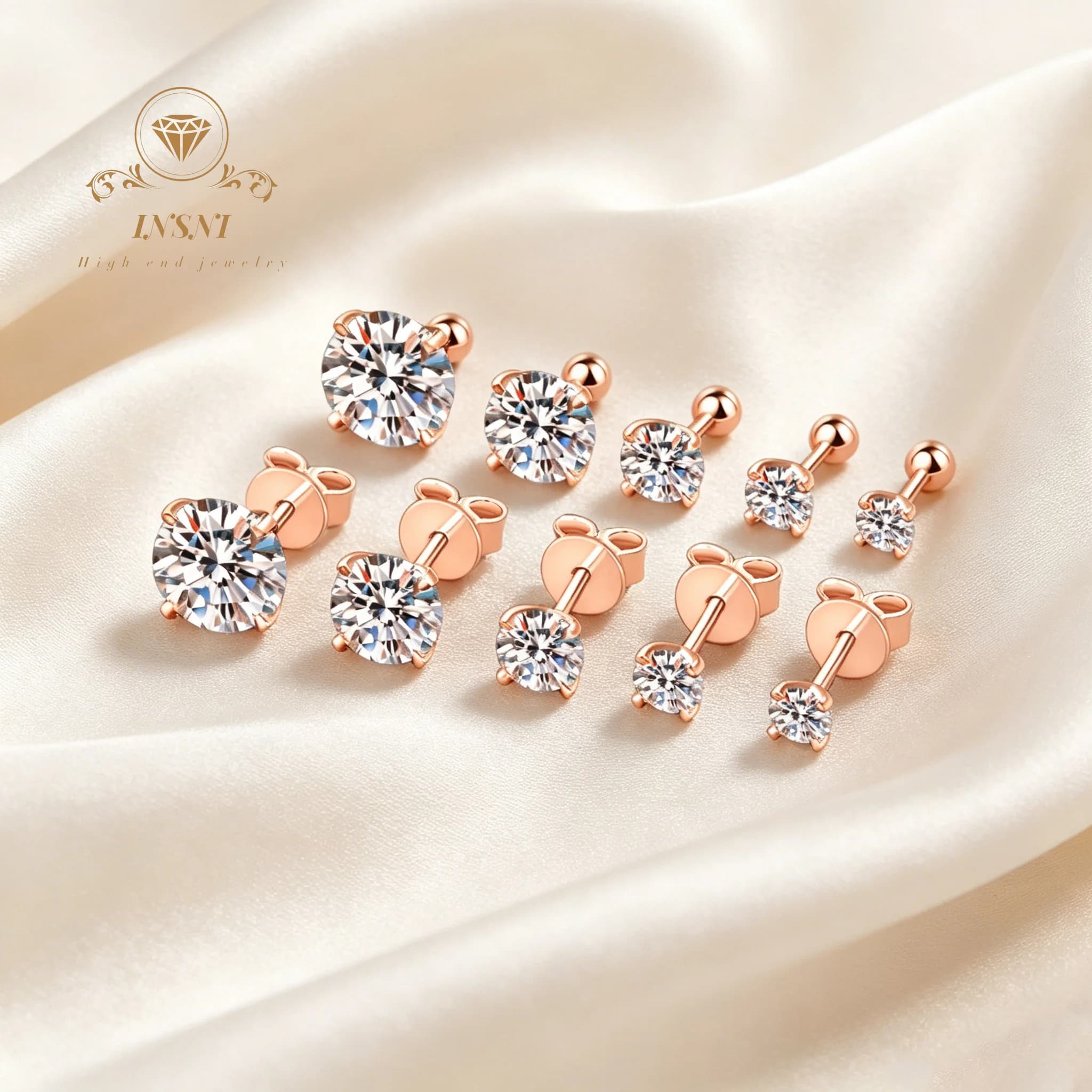 Orecchini a lobo in moissanite da 0,2-2 carati in oro rosa con 4 griffe, in argento sterling S925, ipoallergenici, gioielli minimalisti per tutti i giorni, regalo per donna