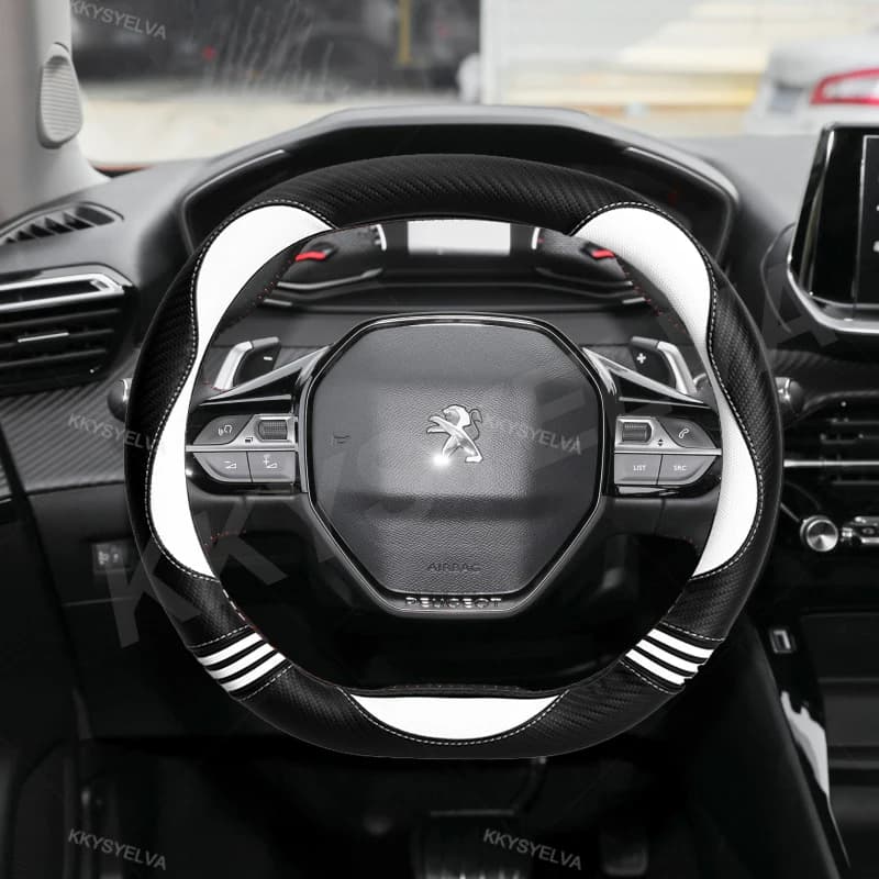 Per Peugeot 3008 4008 5008 coprivolante per Auto carino in fibra di carbonio + pelle PU Cartoon donna accessori Auto interni Coche