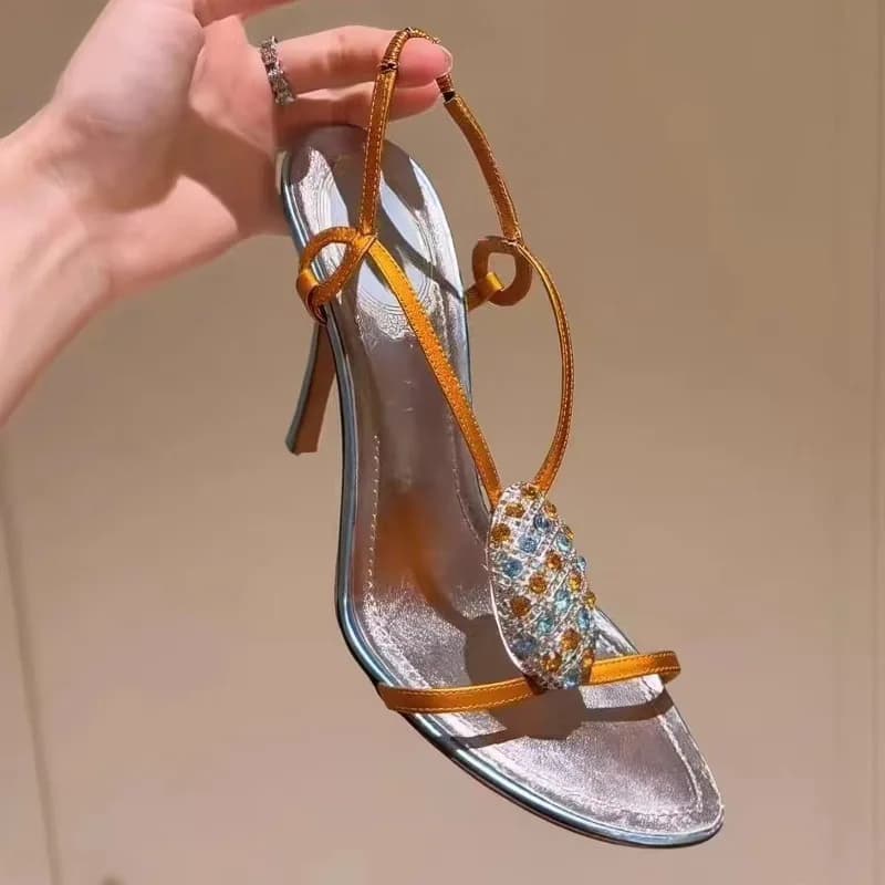 Eleganti Scarpe da Donna, Sandali di Lusso con Strass e Tacco Alto, Calzature Casual alla Moda, Scarpe Firmate, Sandalias Mujer