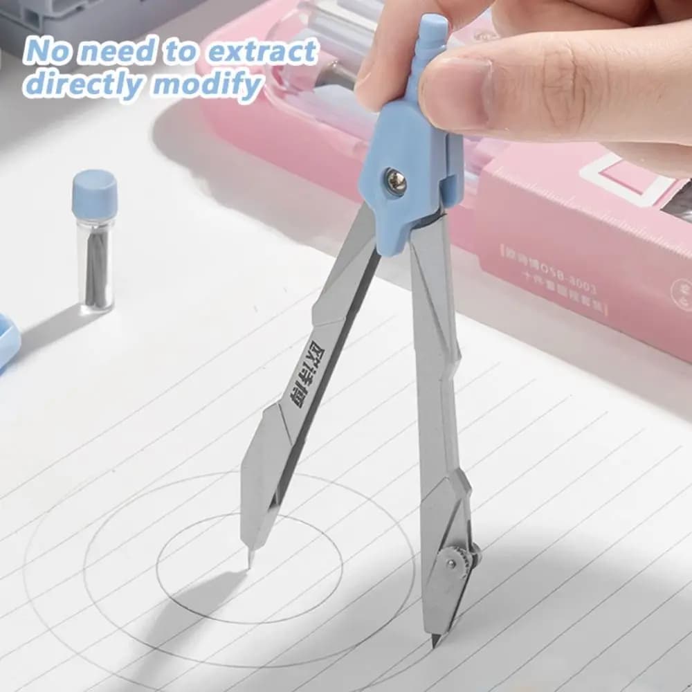 9PCS/Set Plastic Ruler Compasses Set Propelling Pencil Photochromic Protractor Eraser Set Square Stationery Ruler Set Gift